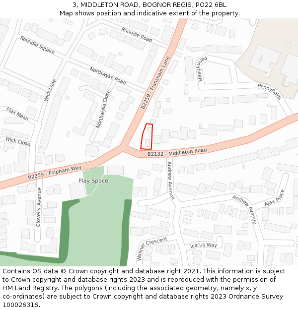 3, MIDDLETON ROAD, BOGNOR REGIS, PO22 6BL: Location map and indicative extent of plot