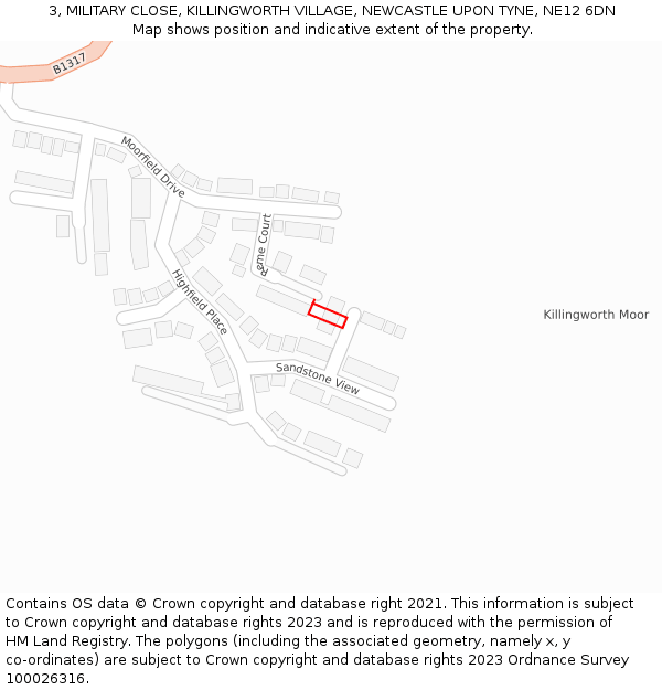 3, MILITARY CLOSE, KILLINGWORTH VILLAGE, NEWCASTLE UPON TYNE, NE12 6DN: Location map and indicative extent of plot