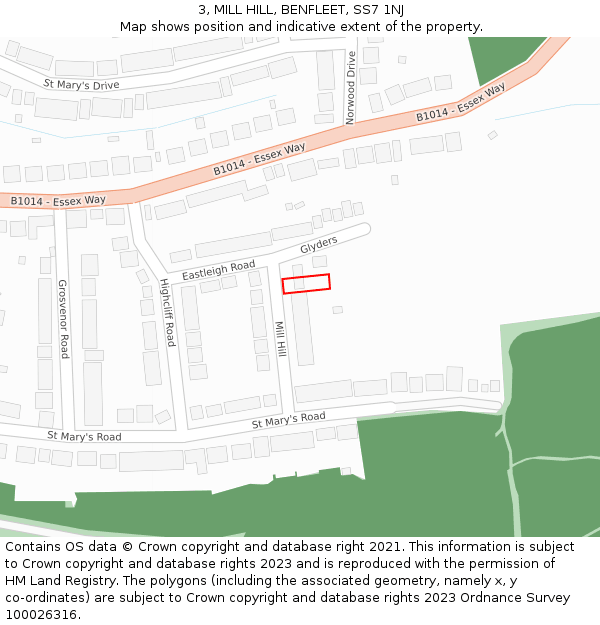 3, MILL HILL, BENFLEET, SS7 1NJ: Location map and indicative extent of plot