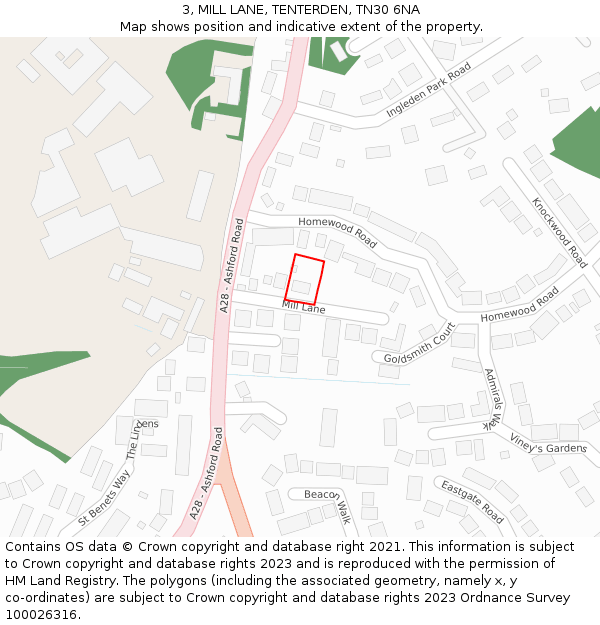 3, MILL LANE, TENTERDEN, TN30 6NA: Location map and indicative extent of plot