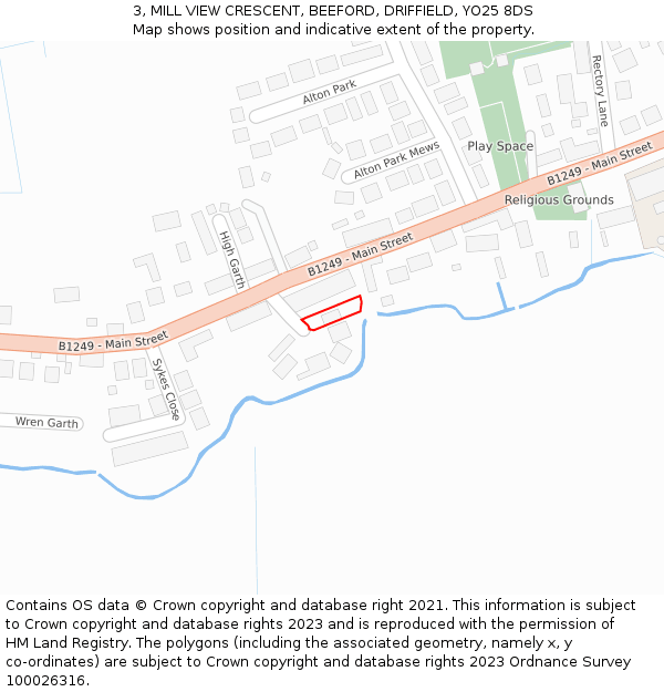 3, MILL VIEW CRESCENT, BEEFORD, DRIFFIELD, YO25 8DS: Location map and indicative extent of plot