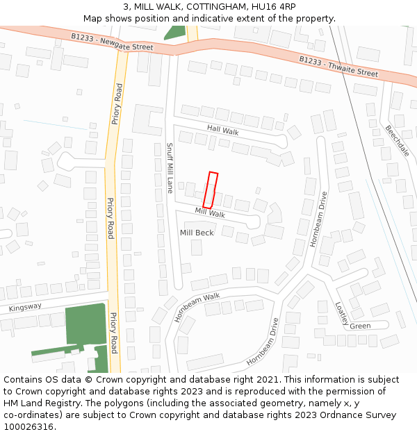 3, MILL WALK, COTTINGHAM, HU16 4RP: Location map and indicative extent of plot