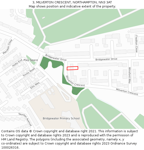 3, MILVERTON CRESCENT, NORTHAMPTON, NN3 3AT: Location map and indicative extent of plot