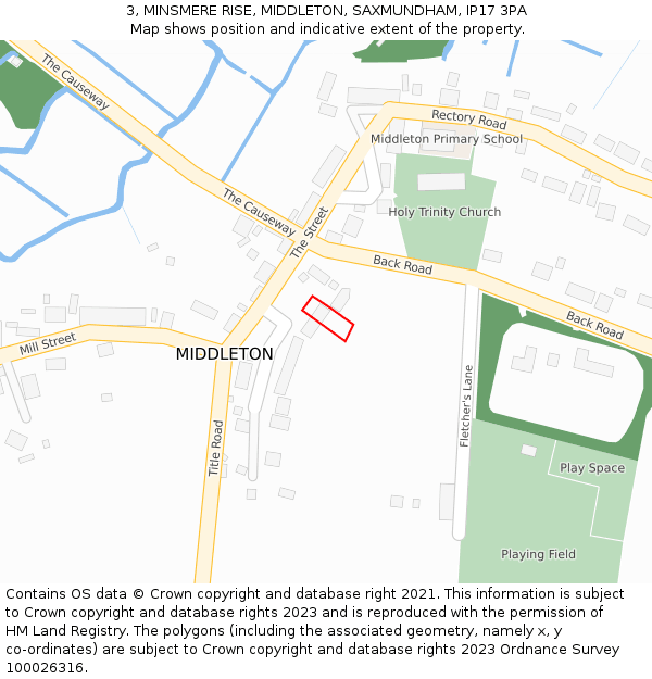 3, MINSMERE RISE, MIDDLETON, SAXMUNDHAM, IP17 3PA: Location map and indicative extent of plot