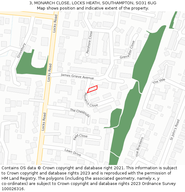 3, MONARCH CLOSE, LOCKS HEATH, SOUTHAMPTON, SO31 6UG: Location map and indicative extent of plot