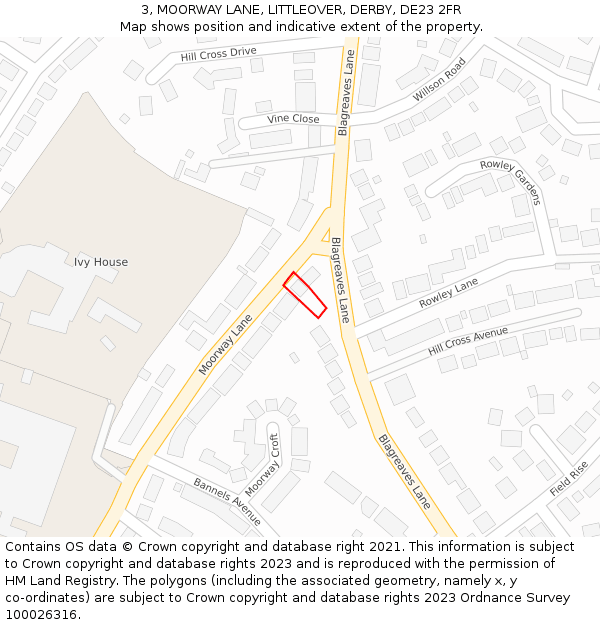 3, MOORWAY LANE, LITTLEOVER, DERBY, DE23 2FR: Location map and indicative extent of plot