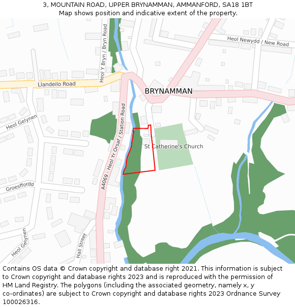 3, MOUNTAIN ROAD, UPPER BRYNAMMAN, AMMANFORD, SA18 1BT: Location map and indicative extent of plot