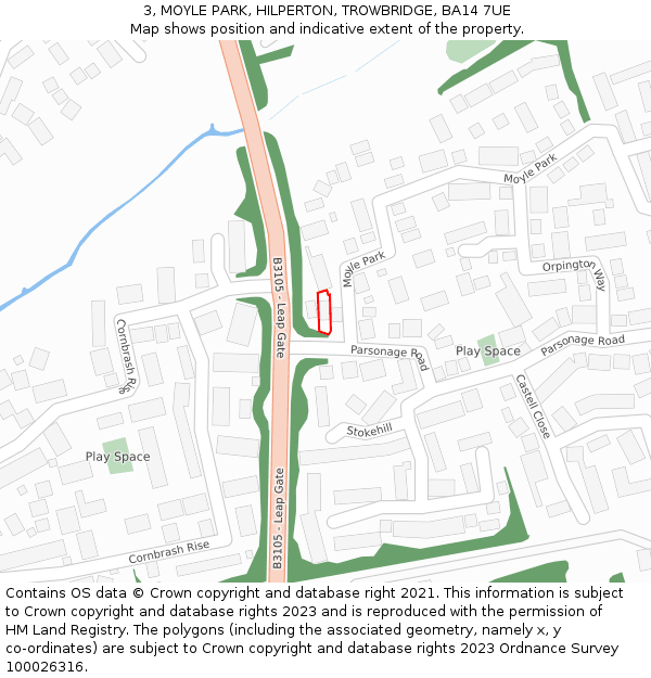 3, MOYLE PARK, HILPERTON, TROWBRIDGE, BA14 7UE: Location map and indicative extent of plot