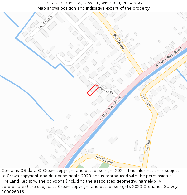 3, MULBERRY LEA, UPWELL, WISBECH, PE14 9AG: Location map and indicative extent of plot