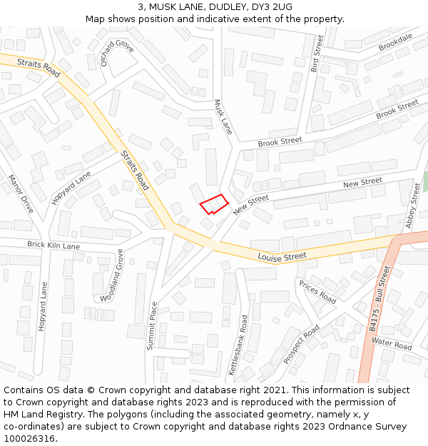 3, MUSK LANE, DUDLEY, DY3 2UG: Location map and indicative extent of plot