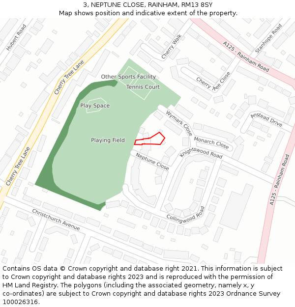 3, NEPTUNE CLOSE, RAINHAM, RM13 8SY: Location map and indicative extent of plot