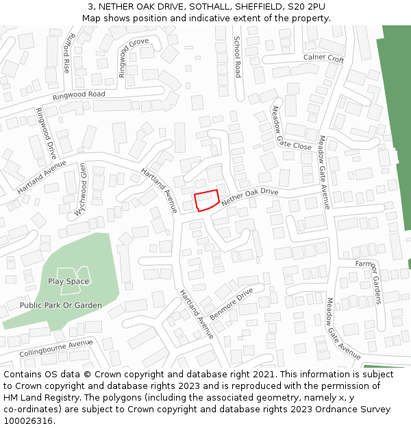 3, NETHER OAK DRIVE, SOTHALL, SHEFFIELD, S20 2PU: Location map and indicative extent of plot