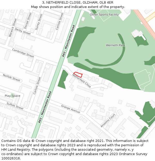 3, NETHERFIELD CLOSE, OLDHAM, OL8 4ER: Location map and indicative extent of plot