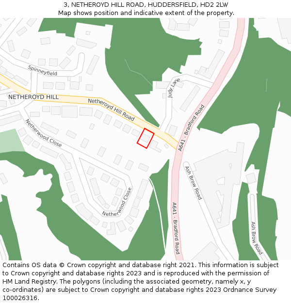 3, NETHEROYD HILL ROAD, HUDDERSFIELD, HD2 2LW: Location map and indicative extent of plot