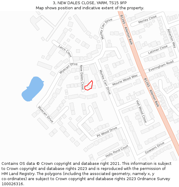 3, NEW DALES CLOSE, YARM, TS15 9FP: Location map and indicative extent of plot