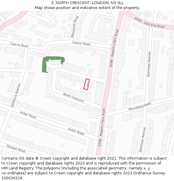 3, NORTH CRESCENT, LONDON, N3 3LL: Location map and indicative extent of plot