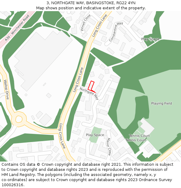 3, NORTHGATE WAY, BASINGSTOKE, RG22 4YN: Location map and indicative extent of plot