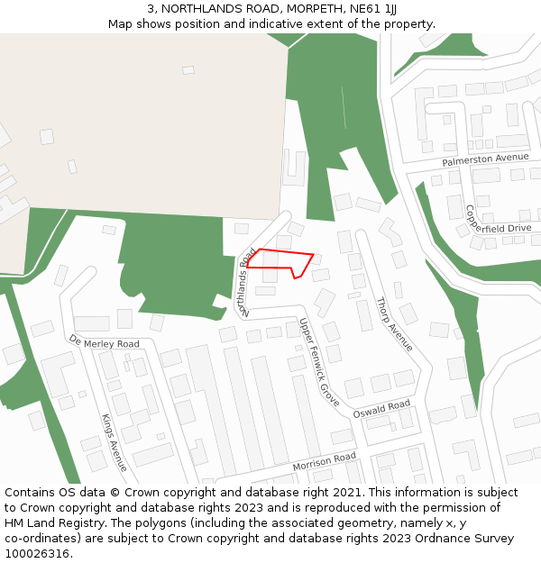 3, NORTHLANDS ROAD, MORPETH, NE61 1JJ: Location map and indicative extent of plot