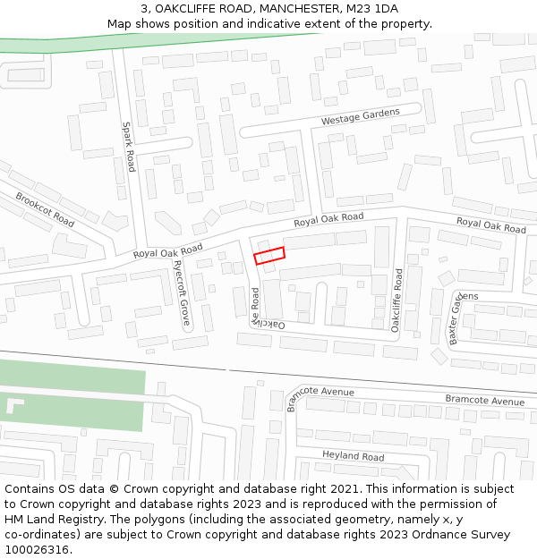 3, OAKCLIFFE ROAD, MANCHESTER, M23 1DA: Location map and indicative extent of plot