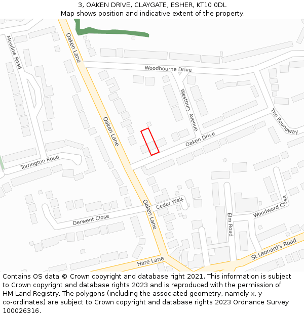 3, OAKEN DRIVE, CLAYGATE, ESHER, KT10 0DL: Location map and indicative extent of plot