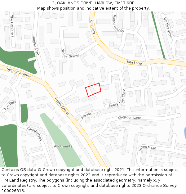 3, OAKLANDS DRIVE, HARLOW, CM17 9BE: Location map and indicative extent of plot