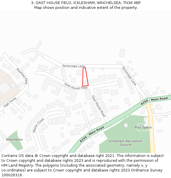 3, OAST HOUSE FIELD, ICKLESHAM, WINCHELSEA, TN36 4BP: Location map and indicative extent of plot