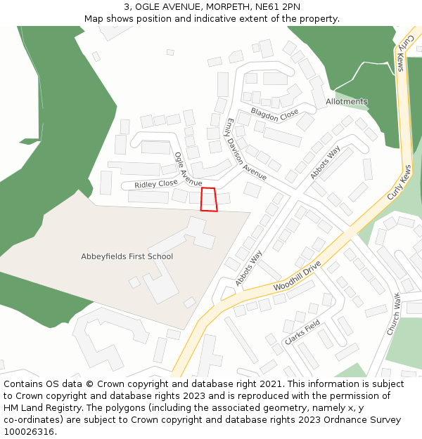 3, OGLE AVENUE, MORPETH, NE61 2PN: Location map and indicative extent of plot