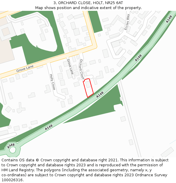 3, ORCHARD CLOSE, HOLT, NR25 6AT: Location map and indicative extent of plot