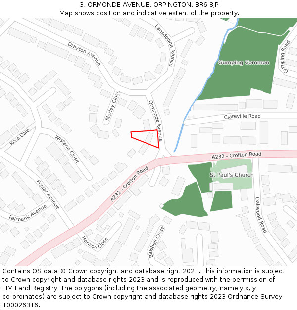 3, ORMONDE AVENUE, ORPINGTON, BR6 8JP: Location map and indicative extent of plot