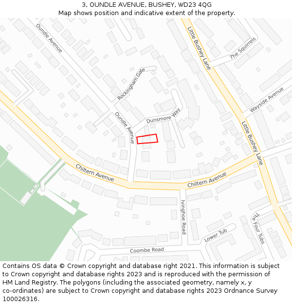 3, OUNDLE AVENUE, BUSHEY, WD23 4QG: Location map and indicative extent of plot