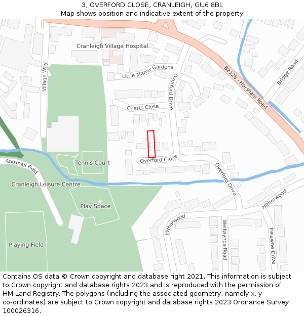 3, OVERFORD CLOSE, CRANLEIGH, GU6 8BL: Location map and indicative extent of plot