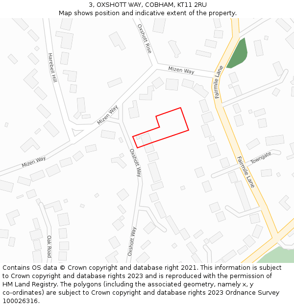 3, OXSHOTT WAY, COBHAM, KT11 2RU: Location map and indicative extent of plot