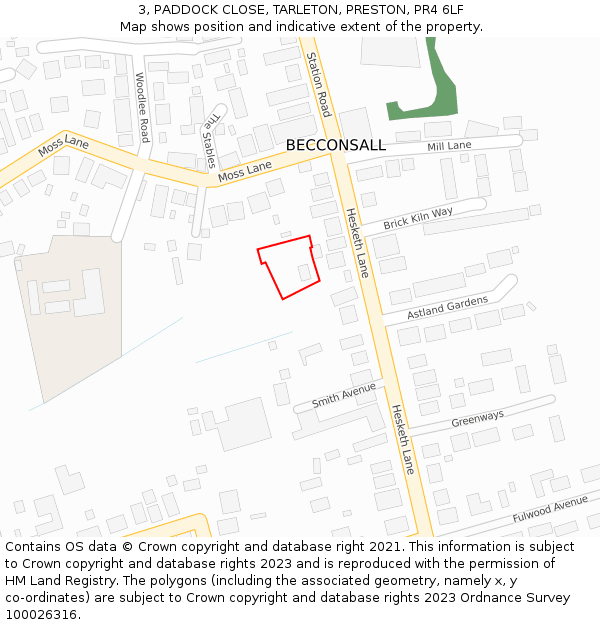 3, PADDOCK CLOSE, TARLETON, PRESTON, PR4 6LF: Location map and indicative extent of plot