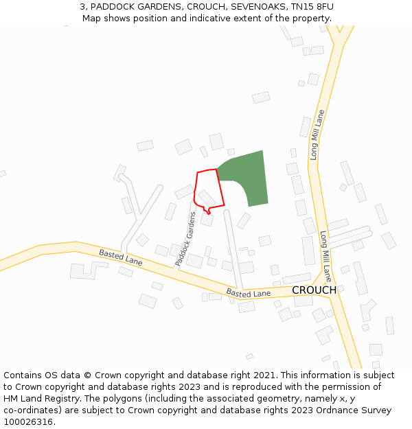 3, PADDOCK GARDENS, CROUCH, SEVENOAKS, TN15 8FU: Location map and indicative extent of plot