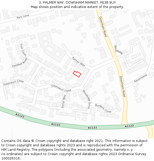 3, PALMER WAY, DOWNHAM MARKET, PE38 9UY: Location map and indicative extent of plot