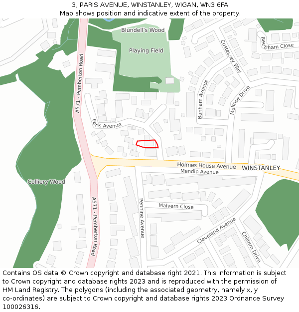 3, PARIS AVENUE, WINSTANLEY, WIGAN, WN3 6FA: Location map and indicative extent of plot