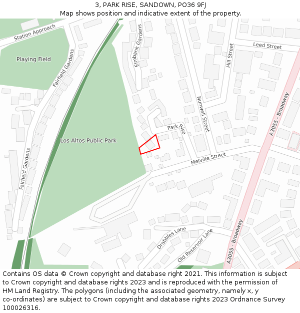 3, PARK RISE, SANDOWN, PO36 9FJ: Location map and indicative extent of plot