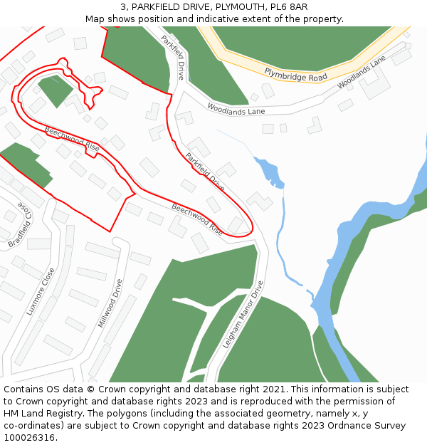 3, PARKFIELD DRIVE, PLYMOUTH, PL6 8AR: Location map and indicative extent of plot