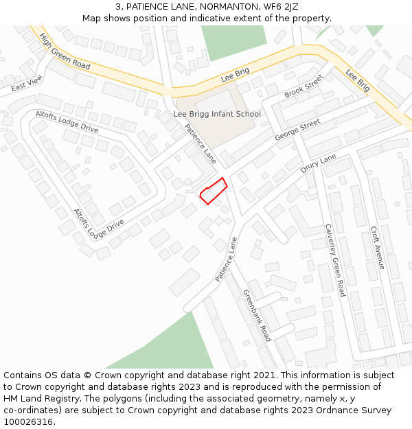 3, PATIENCE LANE, NORMANTON, WF6 2JZ: Location map and indicative extent of plot