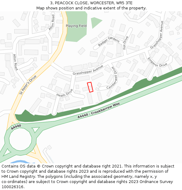 3, PEACOCK CLOSE, WORCESTER, WR5 3TE: Location map and indicative extent of plot