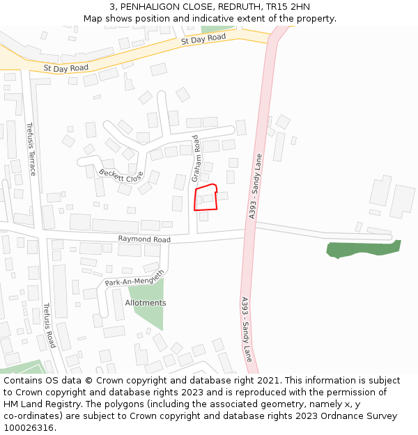 3, PENHALIGON CLOSE, REDRUTH, TR15 2HN: Location map and indicative extent of plot