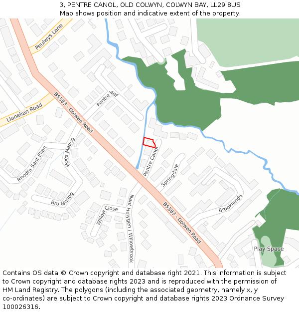 3, PENTRE CANOL, OLD COLWYN, COLWYN BAY, LL29 8US: Location map and indicative extent of plot