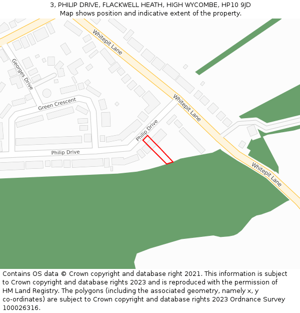 3, PHILIP DRIVE, FLACKWELL HEATH, HIGH WYCOMBE, HP10 9JD: Location map and indicative extent of plot