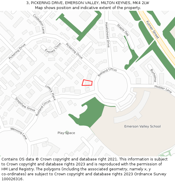 3, PICKERING DRIVE, EMERSON VALLEY, MILTON KEYNES, MK4 2LW: Location map and indicative extent of plot