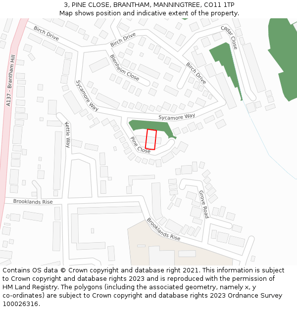 3, PINE CLOSE, BRANTHAM, MANNINGTREE, CO11 1TP: Location map and indicative extent of plot