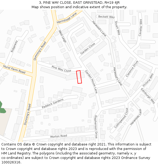 3, PINE WAY CLOSE, EAST GRINSTEAD, RH19 4JR: Location map and indicative extent of plot