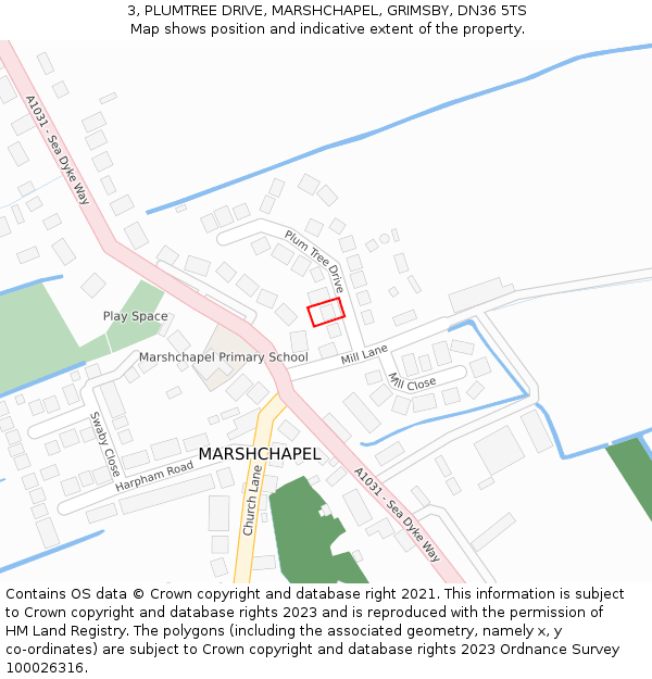 3, PLUMTREE DRIVE, MARSHCHAPEL, GRIMSBY, DN36 5TS: Location map and indicative extent of plot