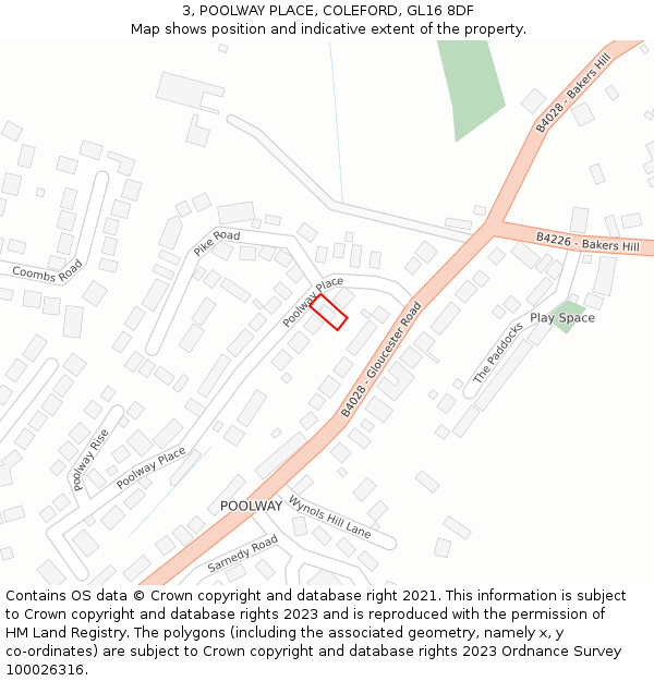 3, POOLWAY PLACE, COLEFORD, GL16 8DF: Location map and indicative extent of plot