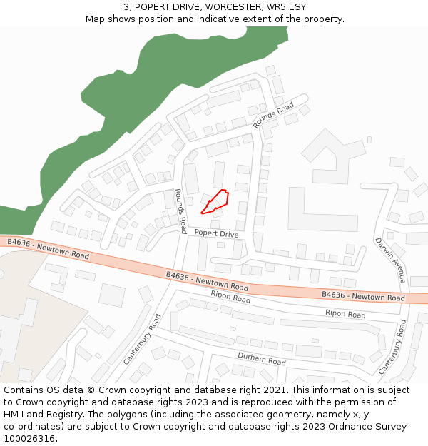 3, POPERT DRIVE, WORCESTER, WR5 1SY: Location map and indicative extent of plot