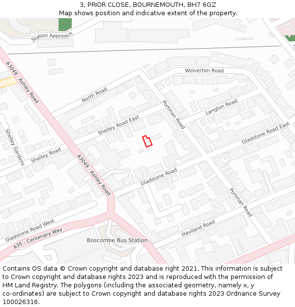 3, PRIOR CLOSE, BOURNEMOUTH, BH7 6GZ: Location map and indicative extent of plot